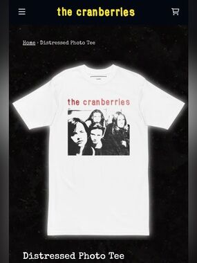 Women’s Distressed Photo Tee- The Cranberries: Size XL. NWOT
